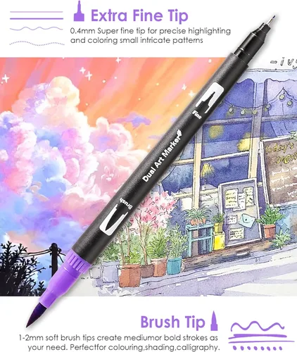 Vista 2 de TOSHARE Marcadores de acuarela de 36 colores y punta fina de doble punta para libros de colorear para adultos, bolígrafos de pintura sin sangrado