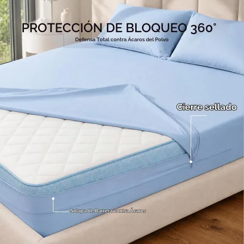 Vista 6 de FAUNNA Funda protectora de colchón 100% algodón para evitar el polvo Azul