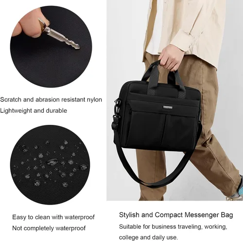 Vista 6 de natyrlpog Bolsa para laptop de 14 pulgadas para hombres y mujeres, impermeable, de nailon, ligera, compacta, bolso de mensajero para negocios