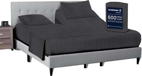 Vista 34 de SGI bedding Sábana Queen de 28 pulgadas con cabecera flexible y parte superior dividida, 100% algodón egipcio - 600 número de hilos, sábanas