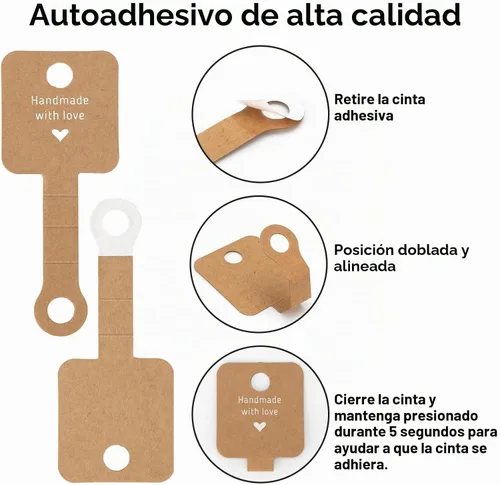 Vista 4 de joycraft 100 tarjetas autoadhesivas para pulseras, papel kraft hecho a mano con tarjetas en blanco de amor, embalaje de joyería para vender