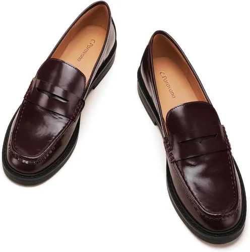 Vista 8 de C.Paravano Mocasines Penny de cuero genuino para mujer, mocasines planos Negro