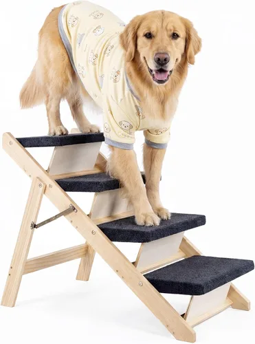 Vista 10 de MEWANG Wood Pet Stairs/Pet Steps - Escalera y rampa plegable de 2 niveles para perros, perfecta para camas y coches - Escalera portátil