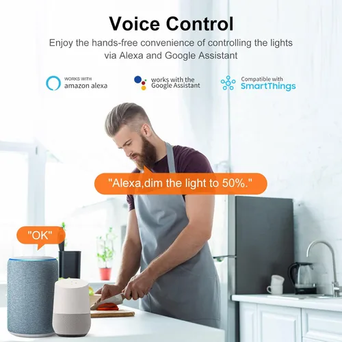 Vista 5 de Milfra Interruptor de atenuación inteligente, compatible con Alexa y Google Assistant, interruptor WiFi para luces LED, necesita cable neutro, Wi-Fi