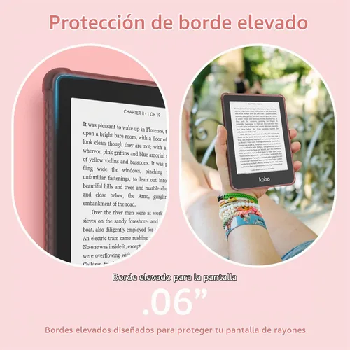 Vista 4 de TUDIA SKN - Funda diseñada para Kobo Clara 2E (6 pulgadas), no compatible con versión color/BW 2024, a prueba de golpes, delgada Transparente Rosado