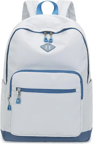 Vista 11 de Lohol Mochila clásica para niñas, niños y adolescentes, bolsa ligera para libros, escuela, viajes, universidad (beige/azul)