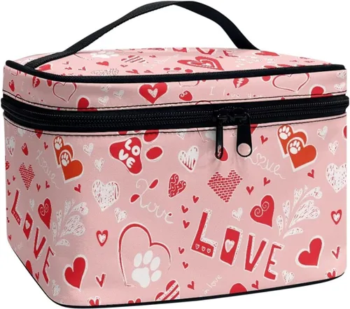 Vista 11 de doginthehole Bolsa de maquillaje, bolsa de cosméticos de viaje, bolsa de aseo portátil grande, organizador de accesorios para mujeres y niñas