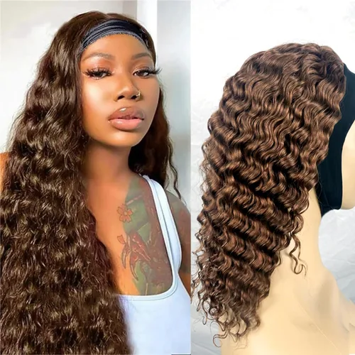 Vista 16 de XSY: Peluca de diadema de cabello humano de onda profunda sin pegamento, sin encaje frontal, peluca de diadema rizada, lista para usar y llevar