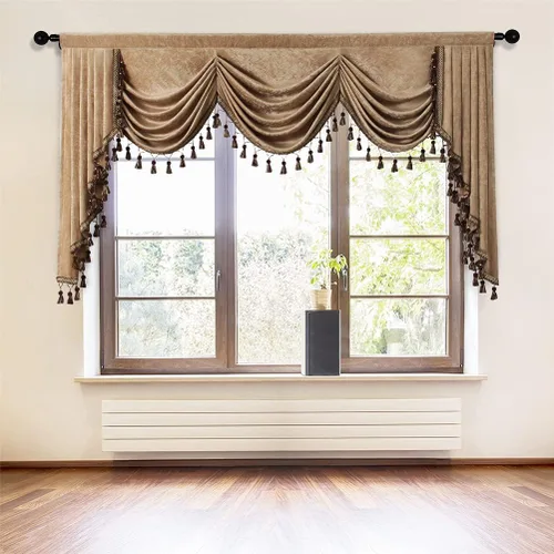 Vista 59 de ELKCA Cenefa de cortina de felpilla beige para ventana de sala de estar, cenefa de cascada para dormitorio, bolsillo para barra