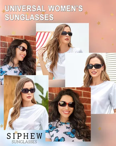 Vista 3 de SIPHEW Lentes de sol de moda para mujer, lentes de sol polarizados envolventes con protección UV400, estilo de moda para conducir