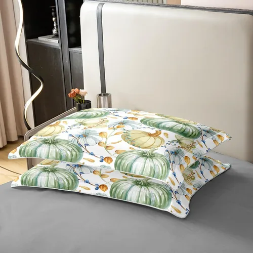 Vista 5 de Juego de funda de edredón de calabaza de otoño 100 % algodón, juego de ropa de cama de cosecha de Acción de Gracias para niños, niñas, adolescentes