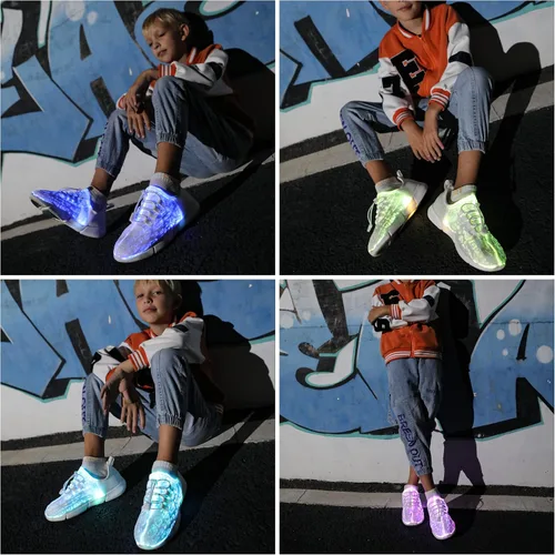 Vista 3 de YYXMS Zapatos de fibra óptica para niños y niñas, tenis iluminados para niños, zapatos intermitentes con carga USB para Navidad, festivales