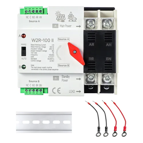 Vista 22 de 100Amp AC110V Interruptor de Transferencia Automático/Manual 2P 50/60Hz, 2POLE 100A Mini ATS Interruptor Solar Auto de Energía Dual para Generador