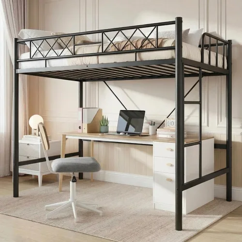 Vista 13 de Garvee Twin Size Loft Bed, Heavy Duty Metal Frame with Arched Guardrail, Flat Ladder Rung, and Steel Slat Support, No Box Spring Required, Space