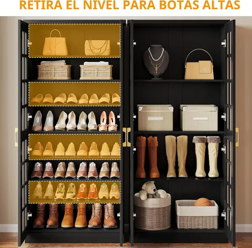 Vista 6 de Tribesigns Zapatero alto con puertas, almacenamiento de zapatos de 8 niveles con estantes ajustables, moderno organizador de zapatos para entrada