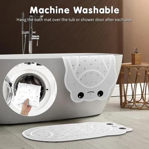Vista 8 de Tapete antideslizante para bañera para niños pequeños, tapete de ducha de 30 x 18 pulgadas para ducha interior, tapete de goma sin olor químico