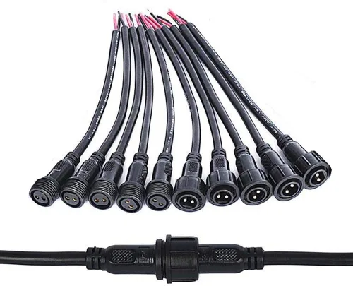 Vista 12 de 5 pares de conectores eléctricos LED de 2 pines negros para luces LED, cable de extensión de 20 cm, 40 cm/par, 0.3mm², tuerca de 15 mm