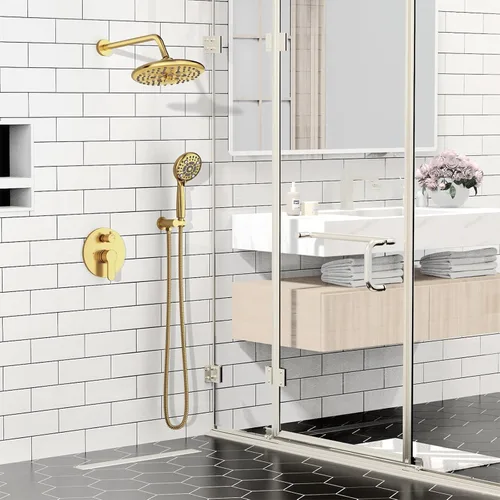Vista 9 de SR SUN RISE Grifo de ducha – Sistema de cabezal de ducha multifuncional de alta presión de 10 pulgadas con accesorios de cabezal de ducha de mano
