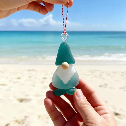 Vista 3 de Handmade Sea Glass Christmas Ornament, A Beach-Themed Christmas Decoration Made of Natural Sea Glass and Jute Rope, Perfect for A Special Occasion.