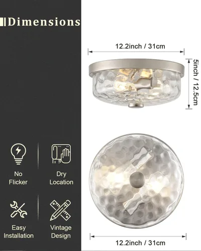Vista 4 de 12 Inch Farmhouse Flush Mount Ceiling Light, 2 Light Industrial Close to Ceiling Light, Industrial Ceiling Lighting Fixture for Kitchen Hallway 12.2