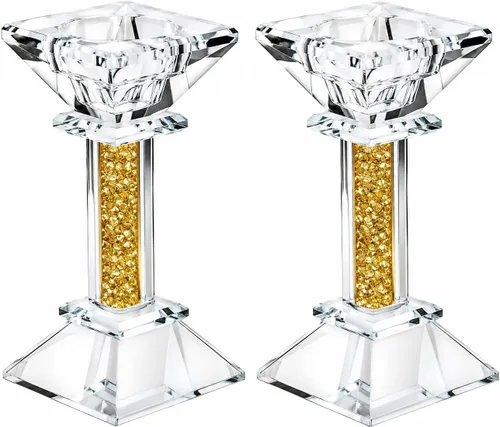 Vista 11 de Juego de candelabros de cristal de 2 a 5.3 pulgadas de alto, centro de mesa ultra elegante y moderno, decoración del hogar Transparente