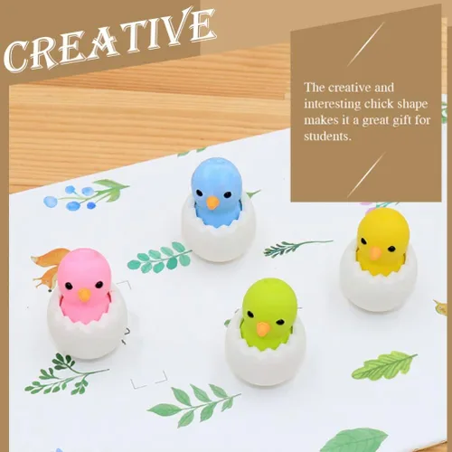 Vista 4 de NUOBESTY 24 borradores de Pascua para pollitos de Pascua, borradores en forma de pollito 3D, borradores de goma de Pascua para primavera, fiesta