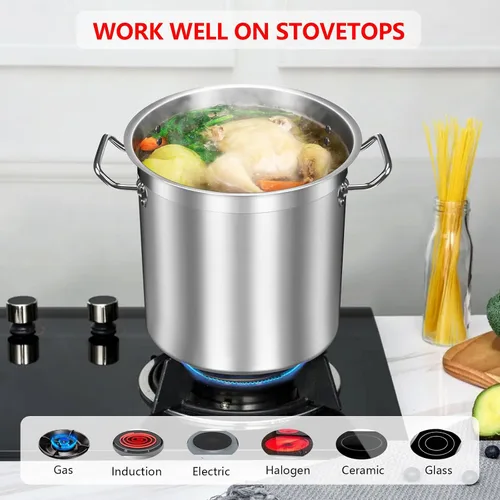 Vista 4 de Olla grande de 20 cuartos de galón con tapa de vidrio templado, olla de cocina de acero inoxidable para sopa, guiso y pasta, olla resistente