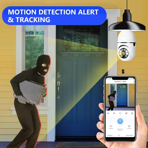 Vista 3 de Cámara de seguridad con bombilla 5G WiFi de doble banda, 360 grados 1080P inalámbrica para interiores a todo color, cámara domo inteligente