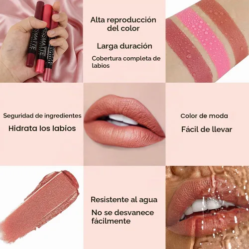 Vista 4 de BINGBRUSH Lápiz labial mate de larga duración, tinte de delineador de 01