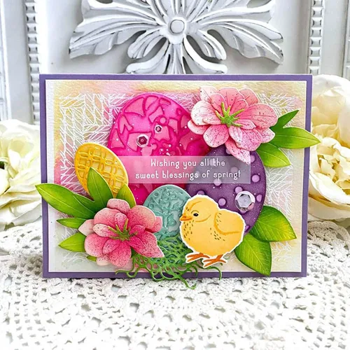 Vista 3 de Juego de 7 piezas de huevos de Pascua troquelados de metal, diseño de flores, mariposas, huevos, marco, plantillas de troqueles de corte