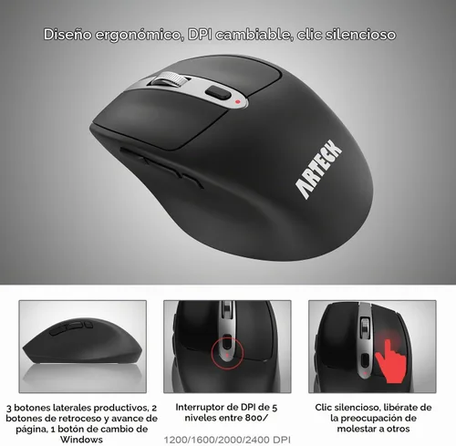 Vista 3 de Arteck Combo de teclado y mouse inalámbricos USB de 2.4G, teclado compacto ultra delgado y mouse ergonómico para computadora, computadora