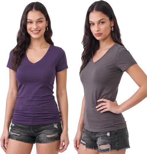 Vista 72 de Emmalise Camiseta de manga corta para mujer, cuello en V, tallas junior y plus
