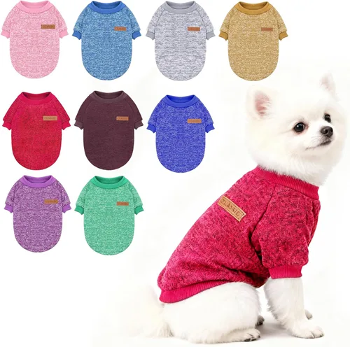 Vista 6 de 2 piezas de suéter clásico de punto para perro Idepet, abrigo de forro polar para perros pequeños y medianos, ropa cálida para perros y gatos