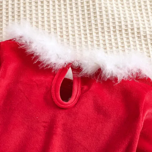 Vista 4 de Trajes de Navidad para niñas pequeñas vestidos de Papá Noel manga larga cómodo vestido rojo de princesa