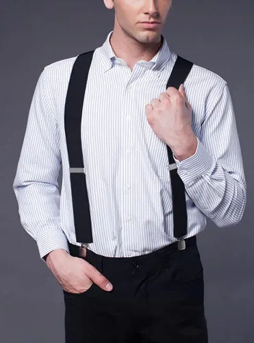 Vista 2 de Fasker Mens Suspenders X-Back 2" Wide Adjustable Solid Straight Heavy Duty Clip Suspenders for Men Women