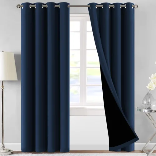 Vista 24 de MeilleMaison Paneles de cortina 100 % opacas para ventana de dormitorio, bloqueo de luz completa, de 84 pulgadas de largo, con aislamiento térmico
