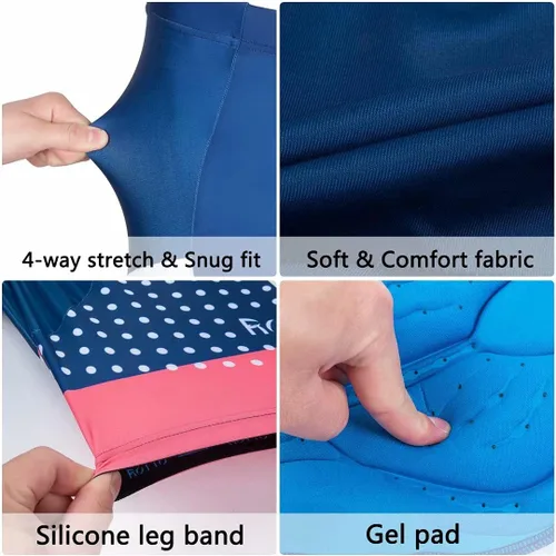 Vista 6 de ROTTO Conjunto de camiseta y pantalones cortos de ciclismo para hombre, ropa de ciclismo de manga corta y pantalones cortos acolchados