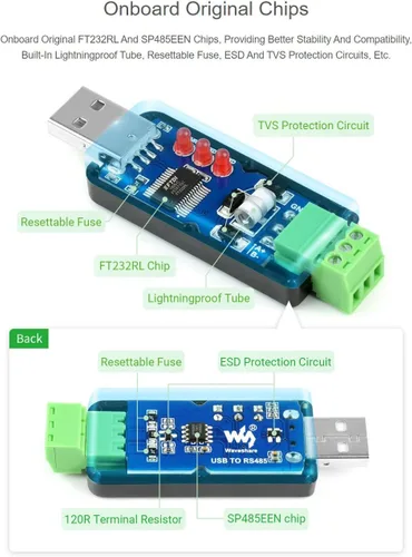 Vista 6 de Waveshare Convertidor USB a RS485 con circuitos de protección, compatible con televisores