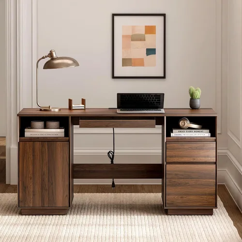 Vista 8 de Escritorio ejecutivo grande de 59 pulgadas con cajón de archivos, escritorio para computadora de granja, escritorio de oficina en casa con estación