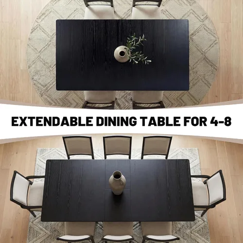 Vista 3 de HNY Mesa de comedor de madera extensible para mesas de cocina rectangulares modernas de 4 a 8 pulgadas, 71 pulgadas con base de madera, mesa de Negro