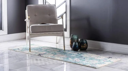 Vista 2 de Unique Loom Positano Collection - Alfombra costera moderna con conchas de langosta de coral, color azul claro (2 x 7 pies)
