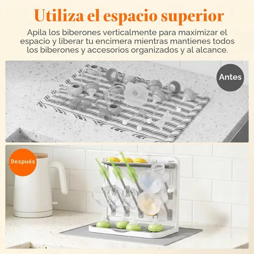 Vista 11 de Lifewit Estante de secado de biberones con tapete de drenaje y 10 ganchos, artículos esenciales para recién nacidos, organizador de almacenamiento