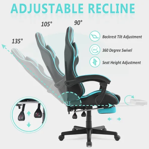 Vista 6 de Silla ergonómica de juego Miami Blue para adultos y adolescentes