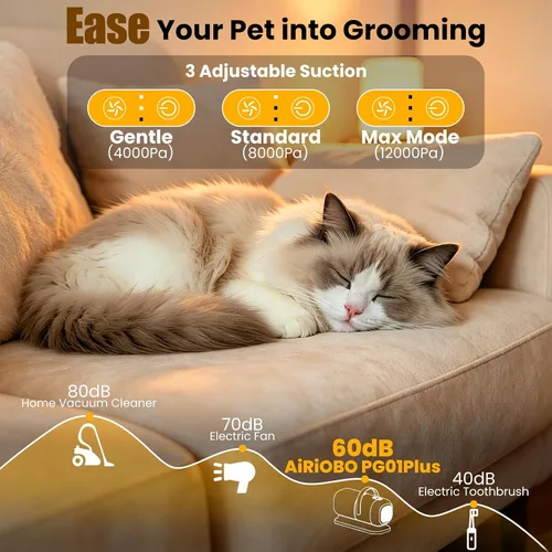 Vista 5 de Kit de aseo para perros con aspiradora, 12000Pa para mascotas eléctrico y Negro-8 en 1