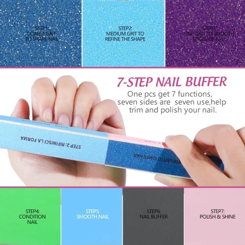 Vista 4 de FANDAMEI Limas y tampones de uñas, kit de 20 limas de uñas. Bloque de pulido de uñas rectangular y grano 100/180 lima de uñas de 7 vías y tampón