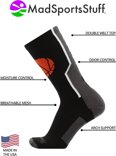 Vista 3 de MadSportsStuff Baller Basketball Socks with Basketball Logo Crew Length