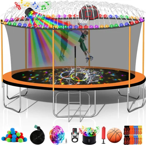 Vista 12 de Trampolín de 10 pies, 12 pies, 14 pies, 15 pies, 16 pies, para niños y adultos, trampolín al aire libre de 1500 libras con aro de baloncesto, red