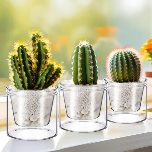 Vista 4 de 2 Piezas Macetas de Autoriego de 4 Pulgadas para Plantas de Interior Maceta de Vidrio Transparente Maceta Pequeña para Plantas con Platillo Depósito