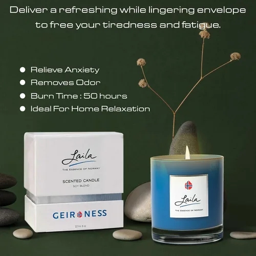 Vista 4 de Geir Ness Laila - Vela perfumada de cera de soja para el hogar, baño y sala de spa, mecha de algodón, combustión y aroma de larga duración, vela