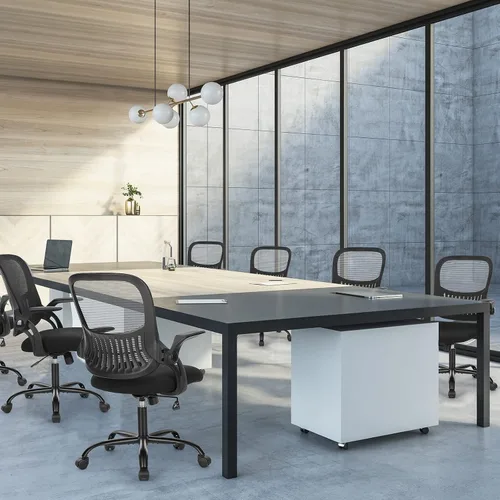 Vista 8 de Sweetcrispy Silla de escritorio para computadora de oficina, ergonómica, de malla con respaldo medio, giratoria, con ruedas, cómodo soporte lumbar